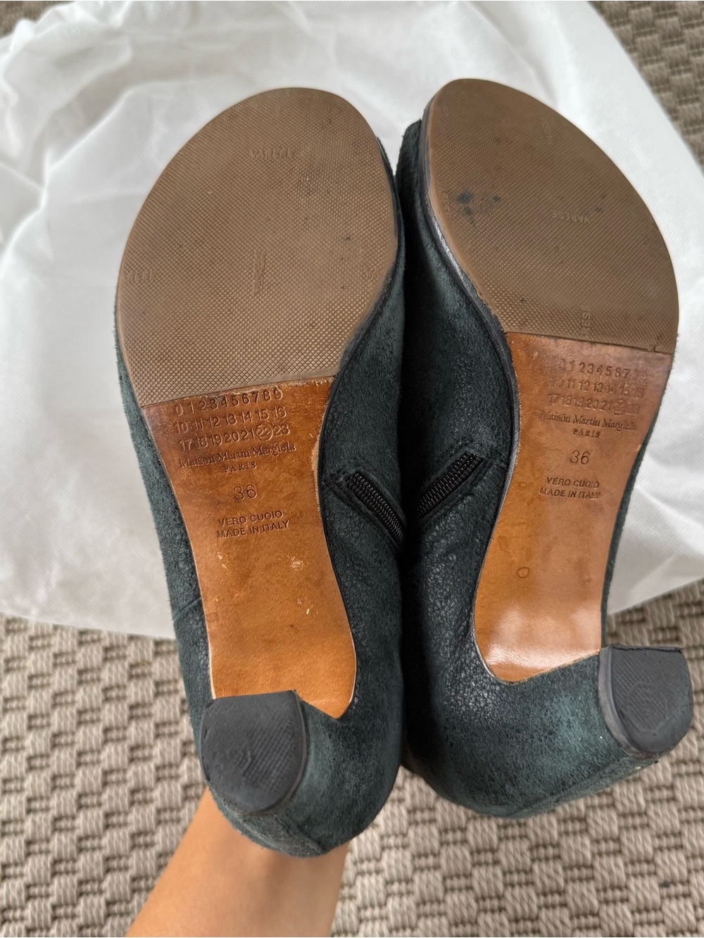 Maison Margiela cracked suede forest green open toe heel ankle boot shoes - Picture 4 of 5